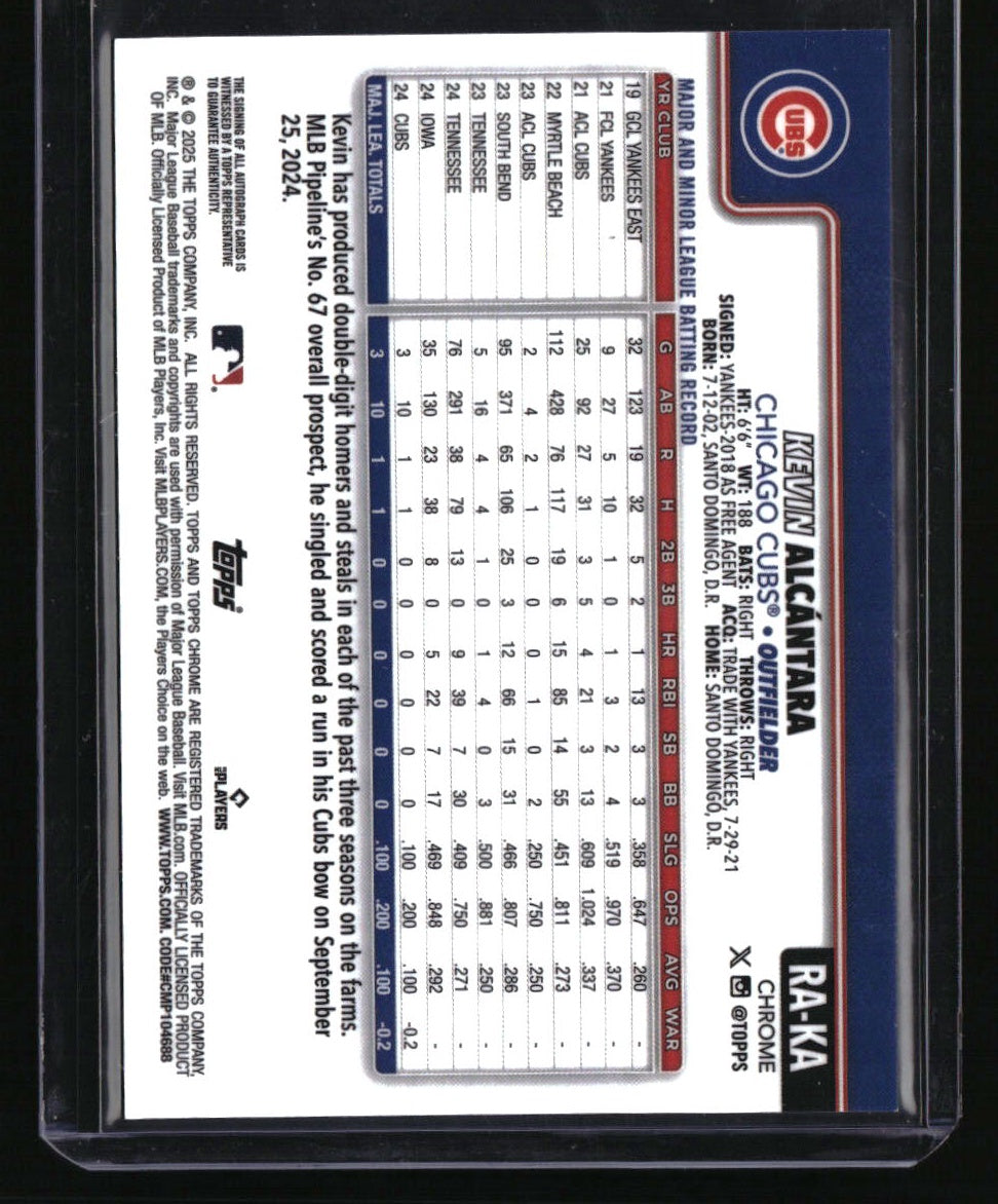 2025 Topps Chrome Kevin Alcantara Rookie Autographs Purple Speckle #/299