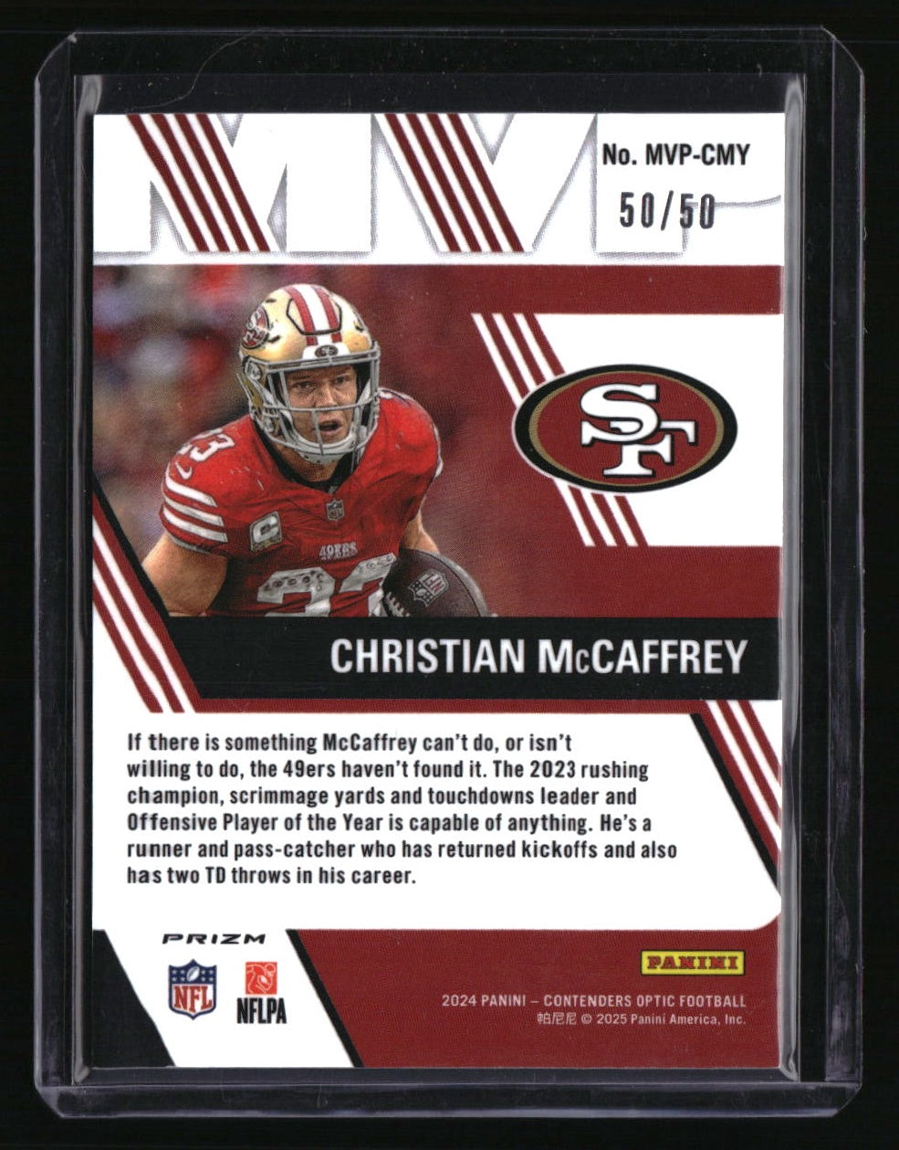 2024 Panini Contenders Optic Christian McCaffrey MVP Orange Last On Print #/50