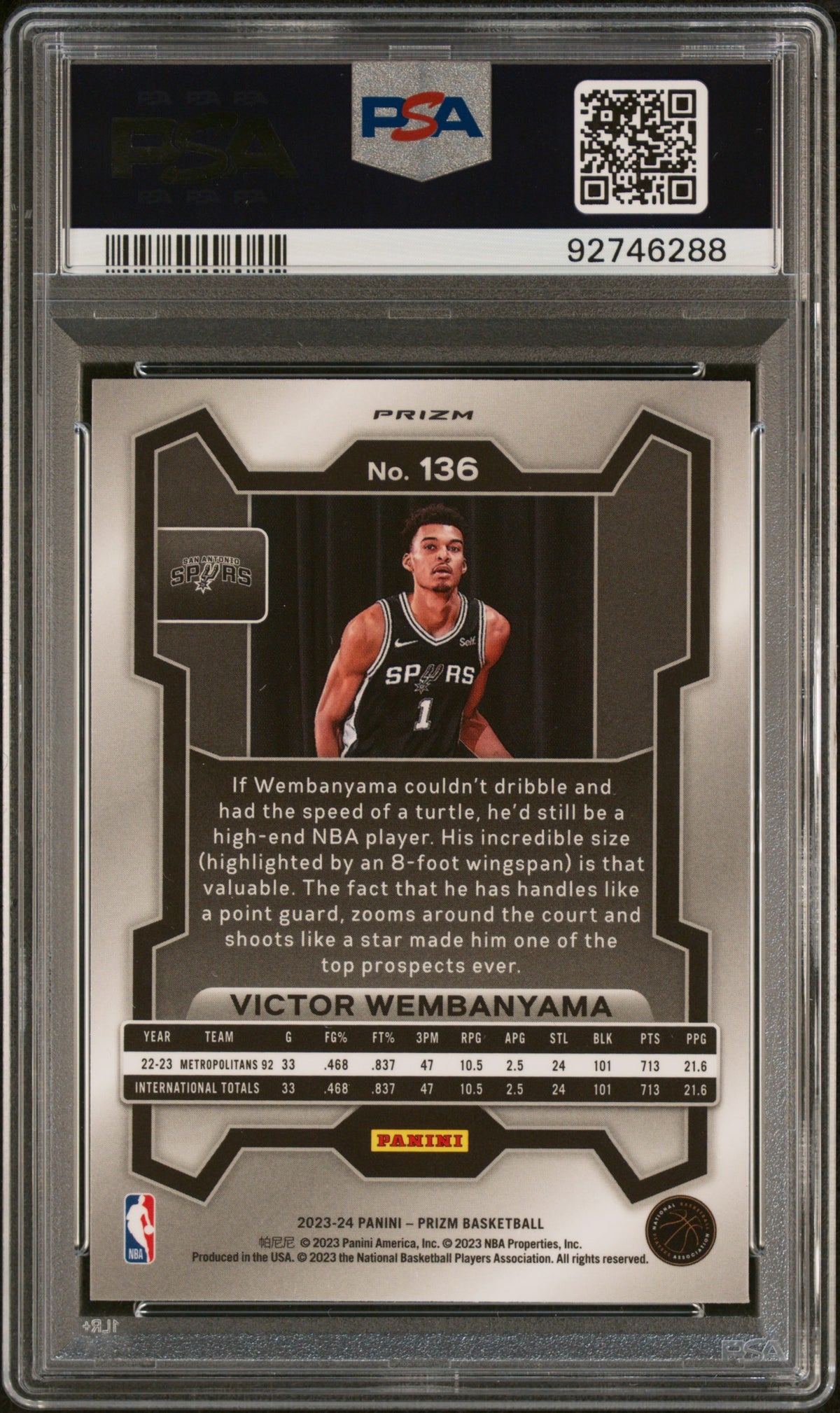 2023 Panini Prizm Victor Wembanyama Silver Prizm PSA 10