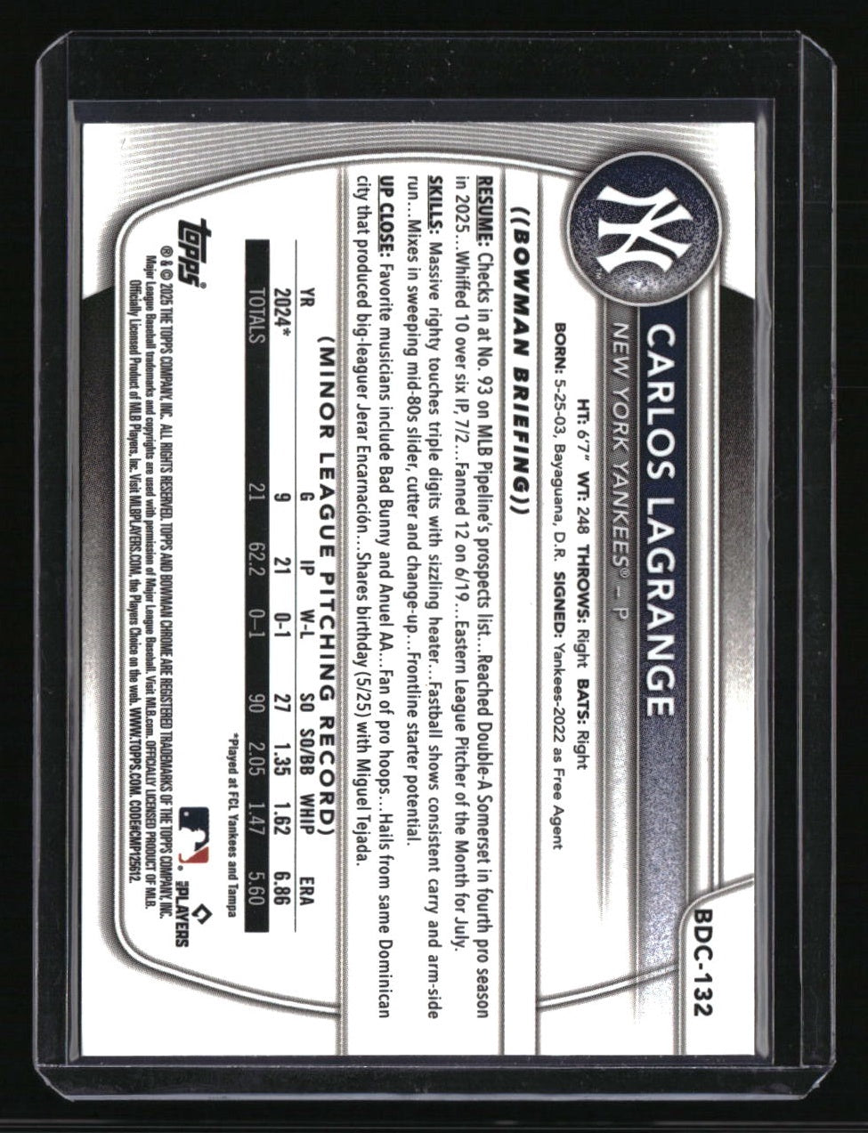 2025 Bowman Draft Carlos Lagrange Chrome Aqua Geometric #/125