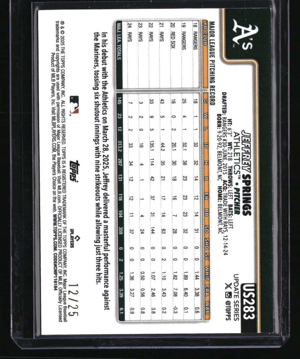2025 Topps Update Jeffrey Springs Wood #/25