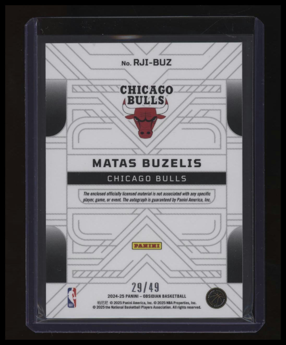 2024-25 Panini Obsidian Matas Buzelis Jersey Ink Electric Etch Pink Flood #/49