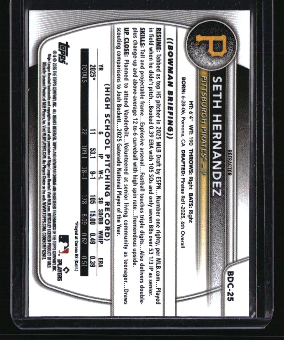 2025 Bowman Draft Seth Hernandez Chrome Refractor