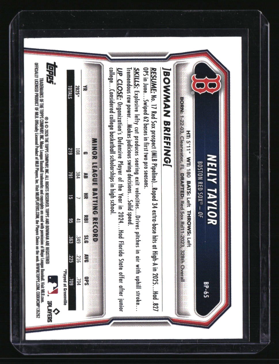2026 Bowman Nelly Taylor Prospects Bowman Logo Pattern
