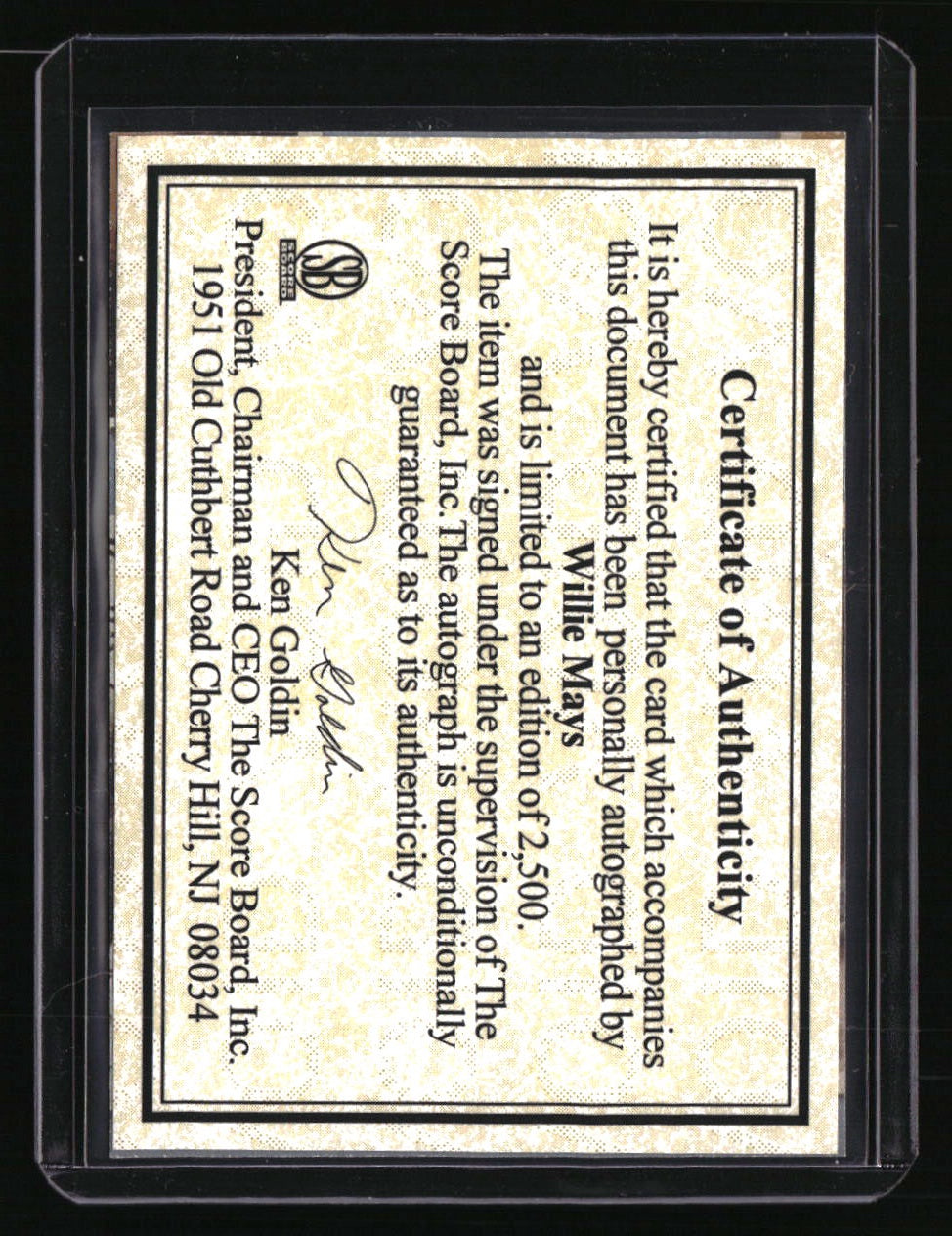 1984 Galasso Willie Mays Willie Mays Auto #/2500 Goldin COA