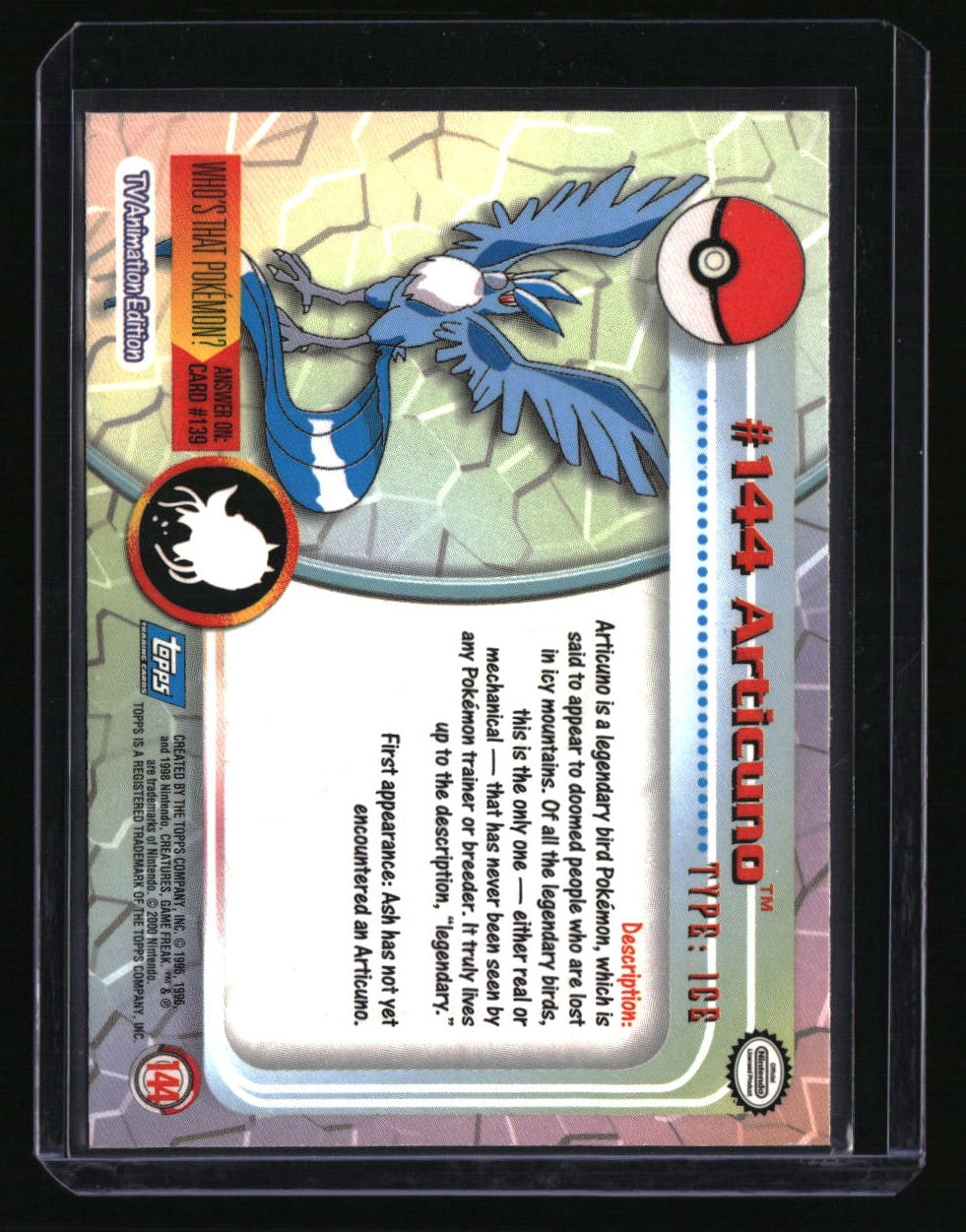 2000 Topps Pokemon TV Animation Edition Series 3 Articuno
