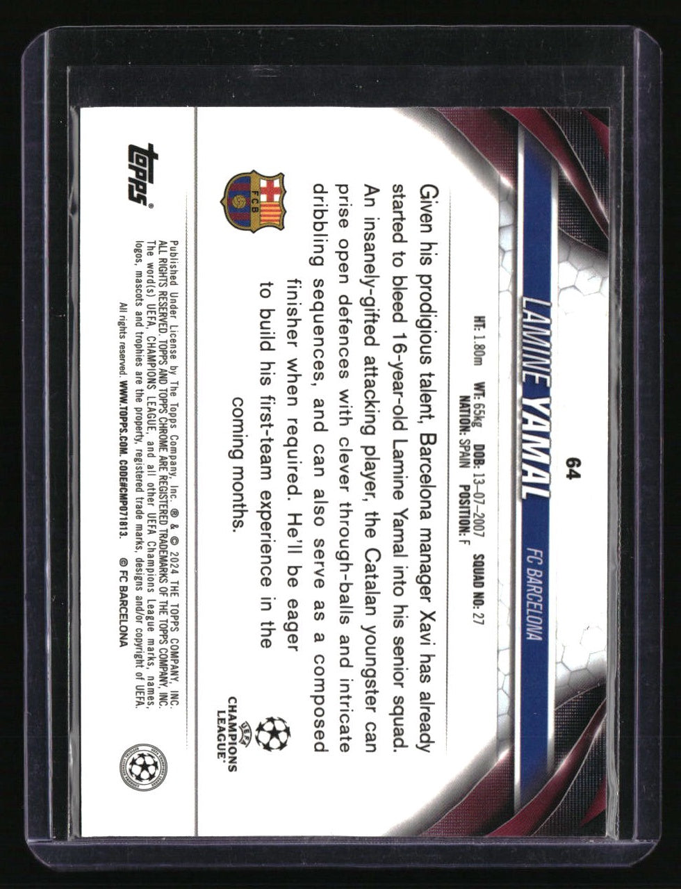 2023-24 Topps Chrome UEFA Club Competitions Lamine Yamal