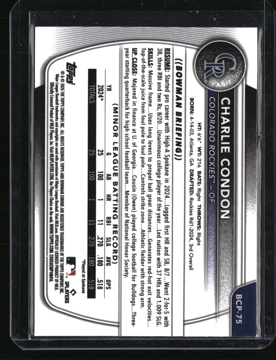 2025 Bowman Sapphire Edition Charlie Condon Yellow #/75