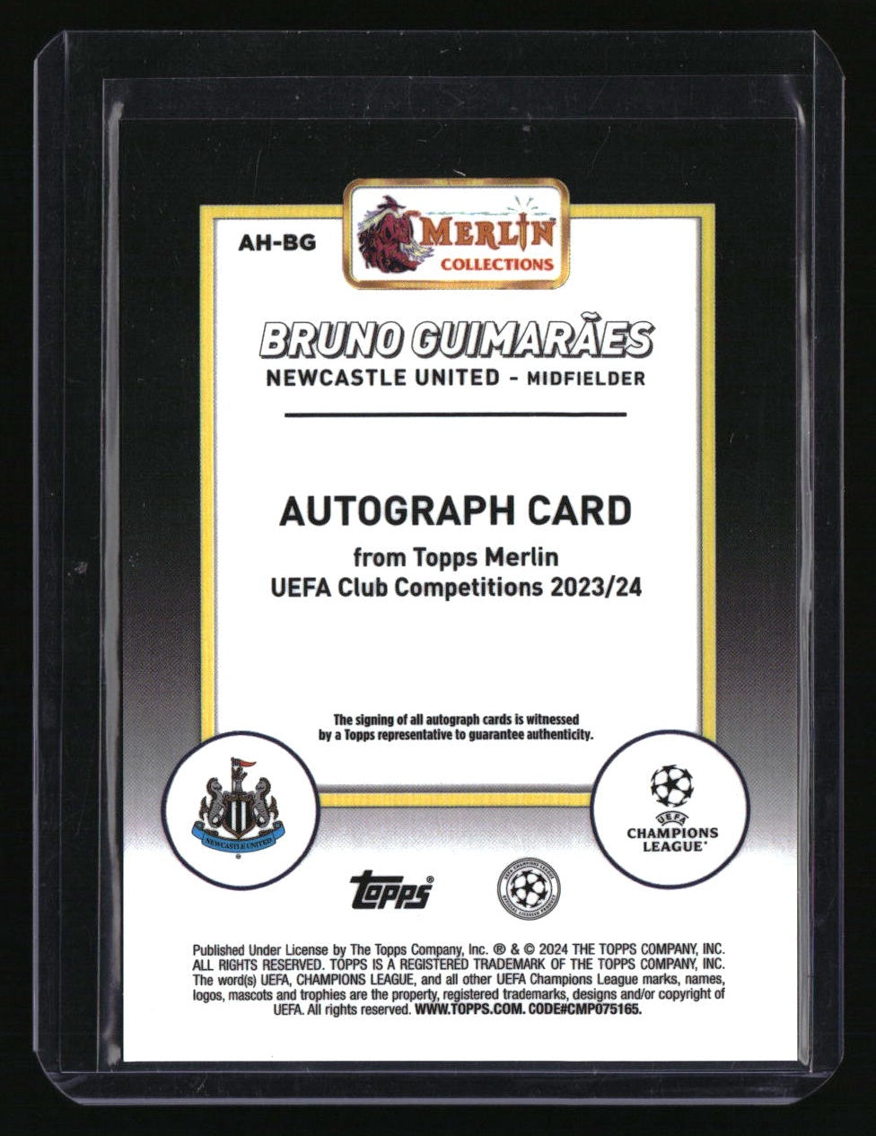 2023-24 Merlin UEFA Club Competitions Bruno Guimarães Auto Gold #/50