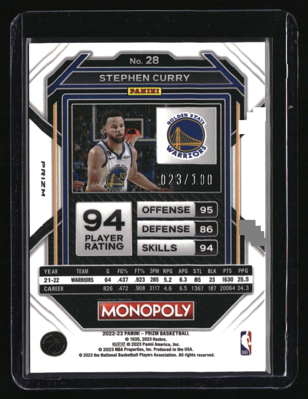 2022-23 Panini Prizm Monopoly Stephen Curry Red Money Shimmer #/100