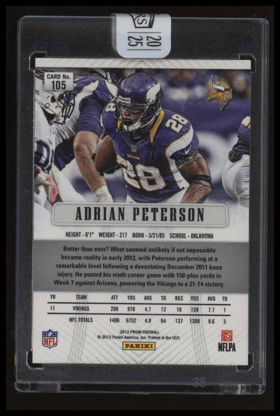 2012 Panini Prizm Adrian Peterson 2025 Honors Auto #/5