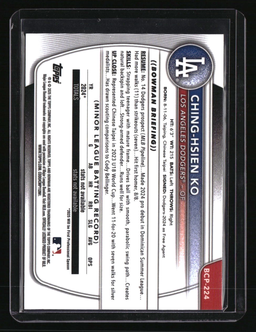 2025 Bowman Chrome Sapphire Edition Ching-Hsien Ko Prospects