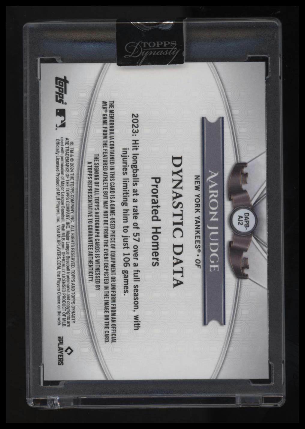 2024 Topps Dynasty Aaron Judge Patch Auto #/10 #DAPB-AJ2 Vertical