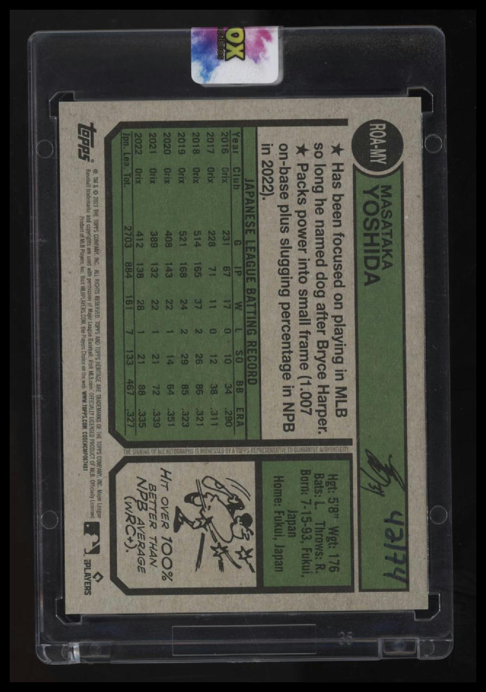 2023 Topps Heritage Masataka Yoshida Real One Auto Special Red Ink #/74