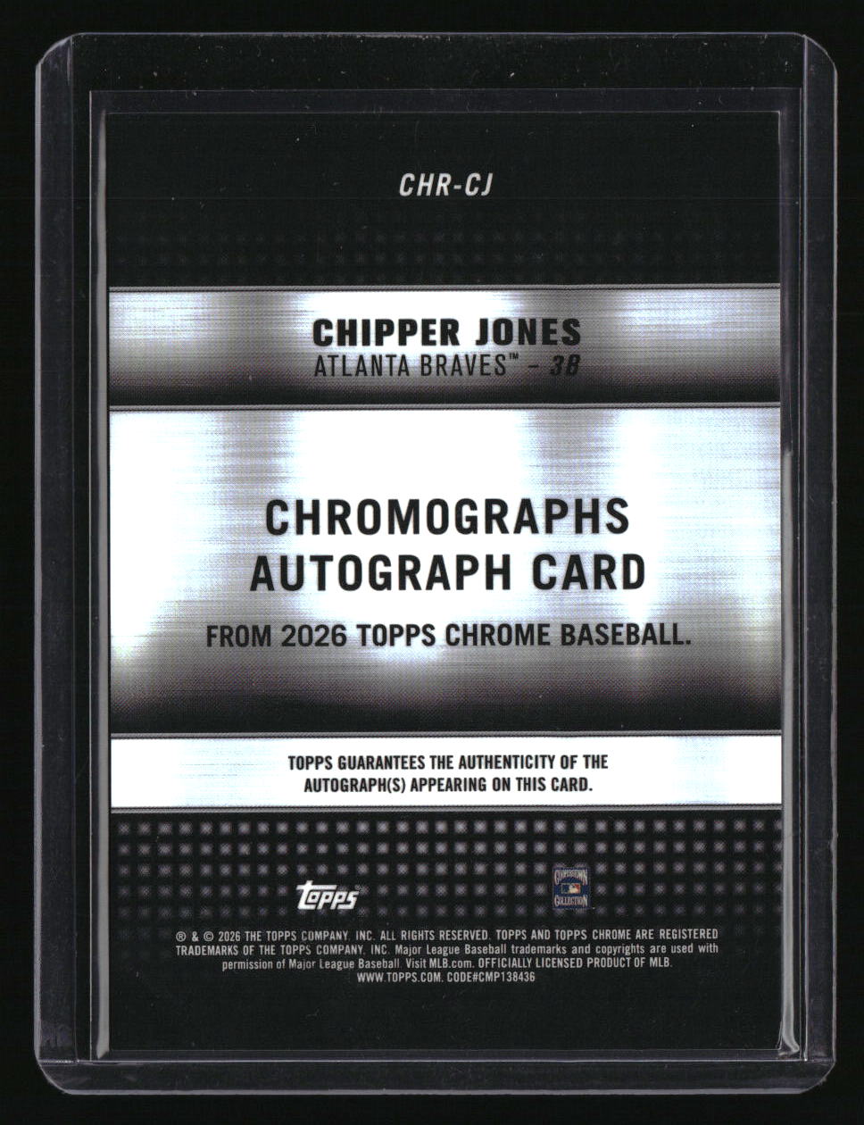 2026 Topps Chrome Chipper Jones Chromographs Gold Refractor #/50