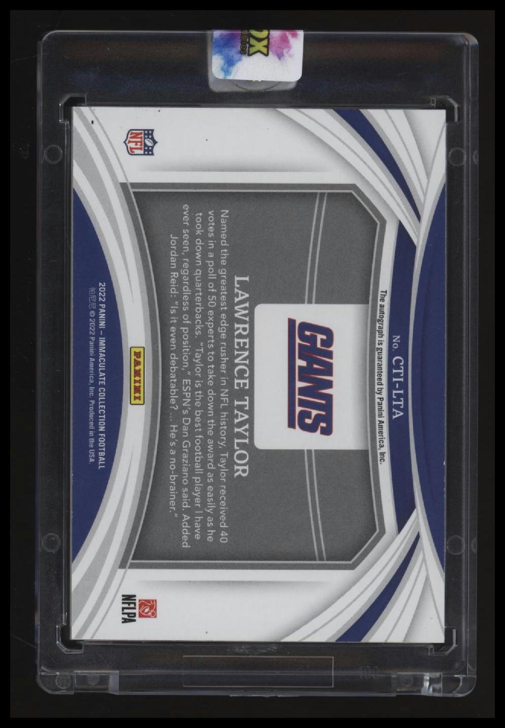 2022 Panini Immaculate Collection Lawrence Taylor Clutch Time Ink #/49
