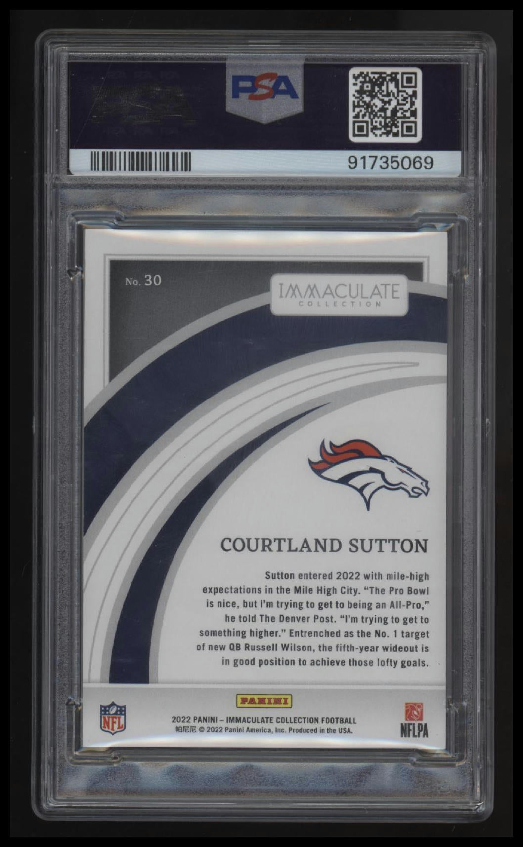2022 Panini Immaculate Collection Courtland Sutton Blue PSA 9