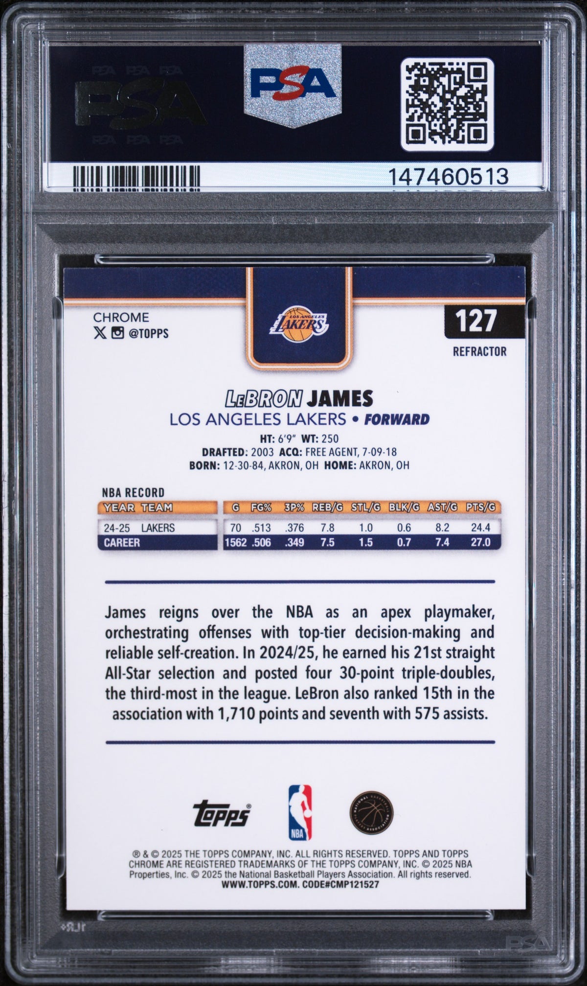 2025 Topps Chrome Lebron James Refractor PSA 9