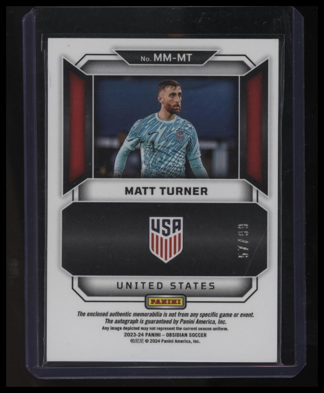 2023 Panini Obsidian Matt Turner Matrix Material Auto Electric Etch Orange #/99