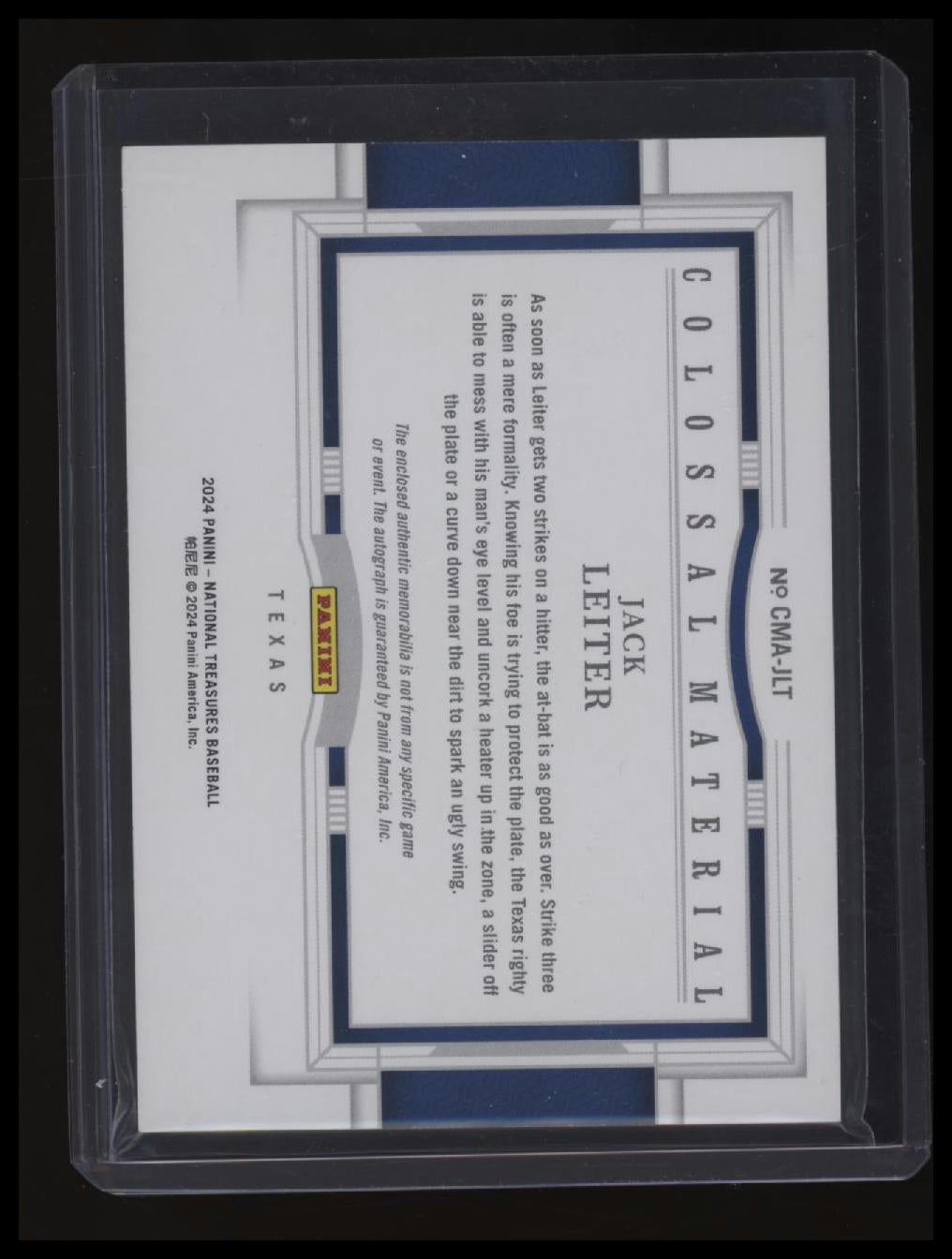 2024 Panini National Treasures Jack Leiter Colossal Material Autographs #/49