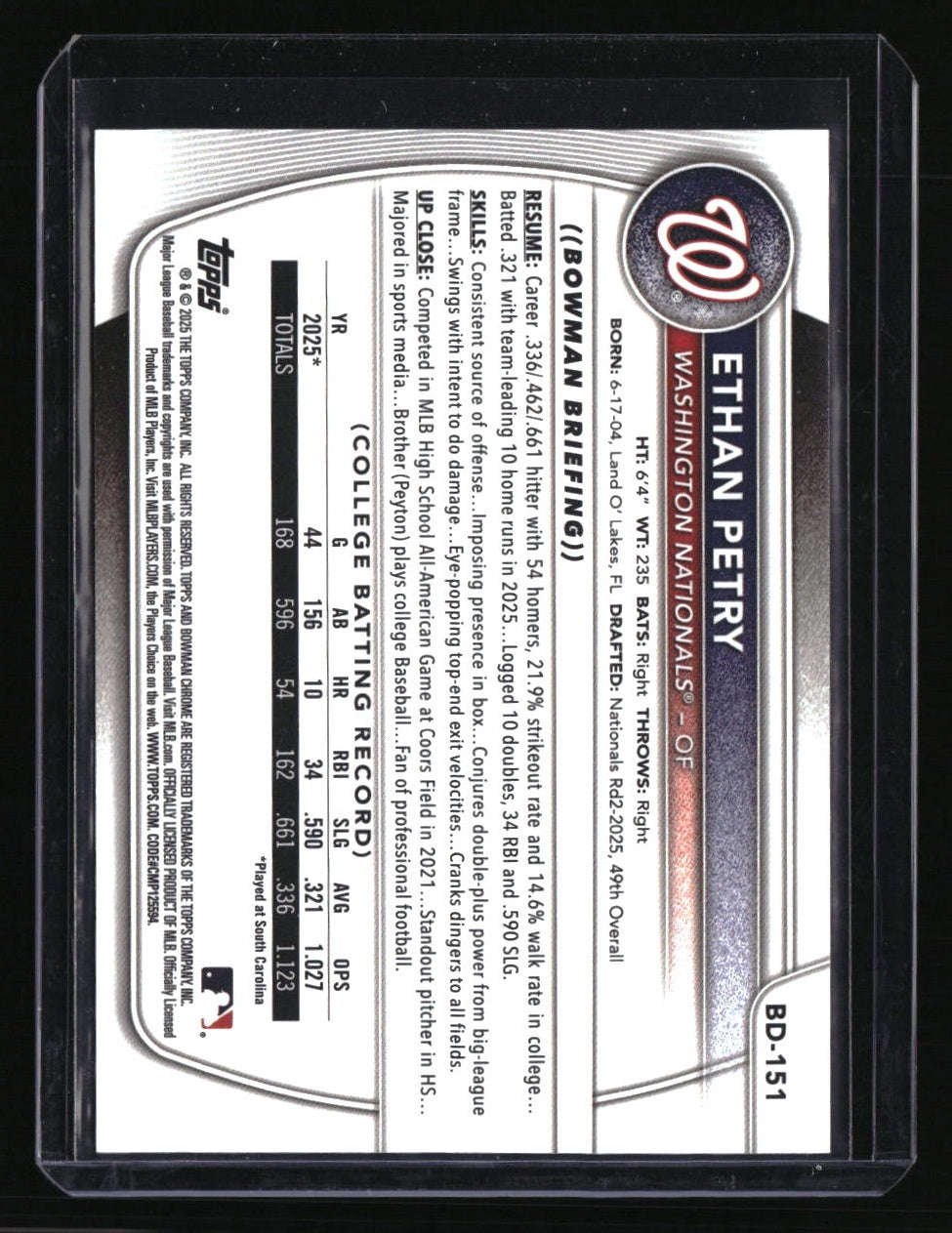 2025 Bowman Draft Ethan Petry Gold Border #/50