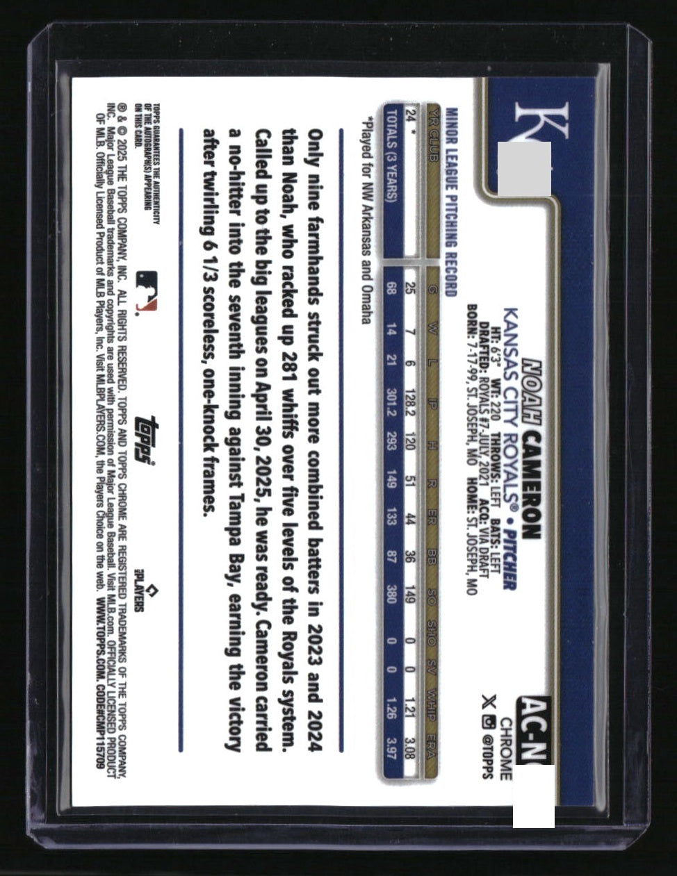 2025 Topps Chrome Update Noah Cameron Chrome Update Autographs