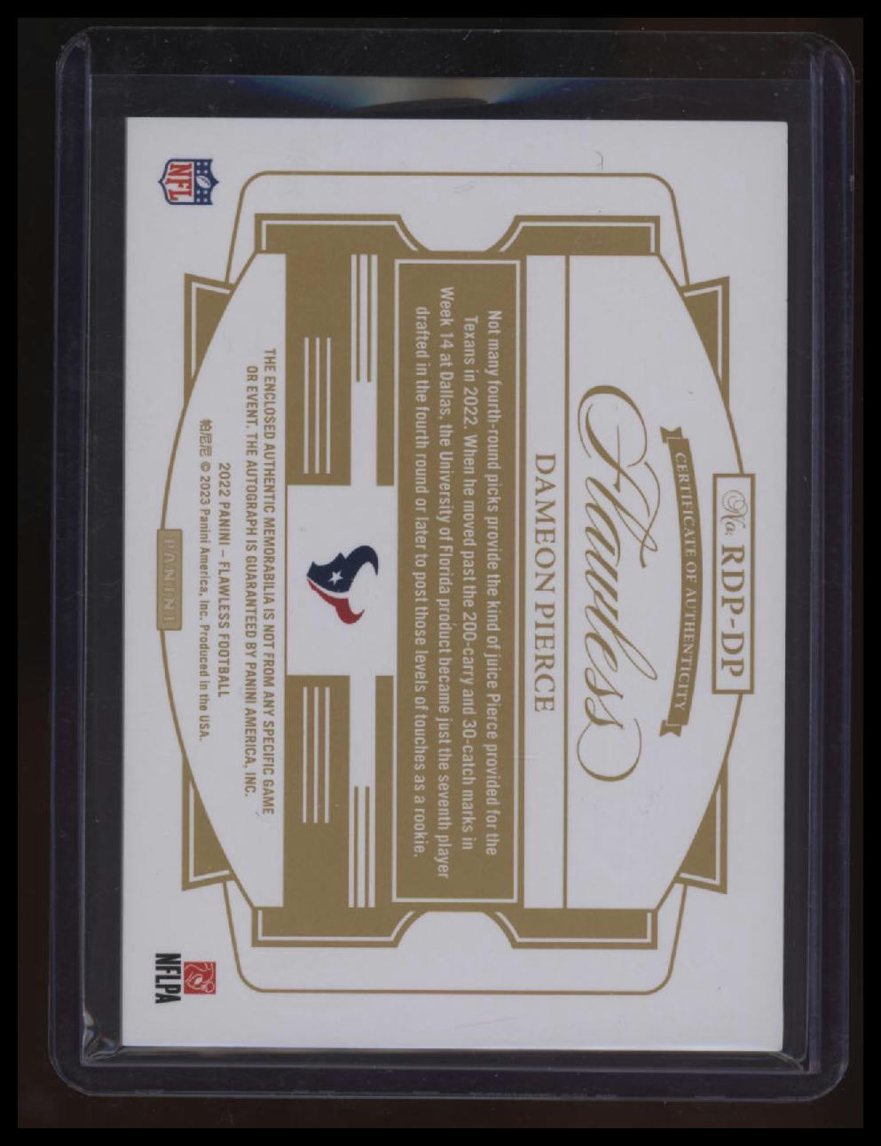 2022 Panini Flawless Dameon Pierce Rookie Dual Patch Autographs Silver #/20