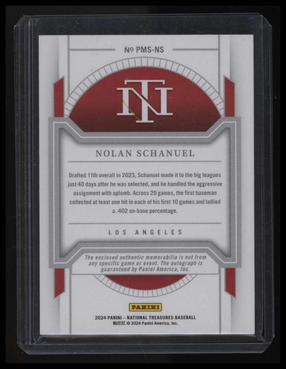 2024 National Treasures Nolan Schanuel Prospect Material Signatures Gold #/49