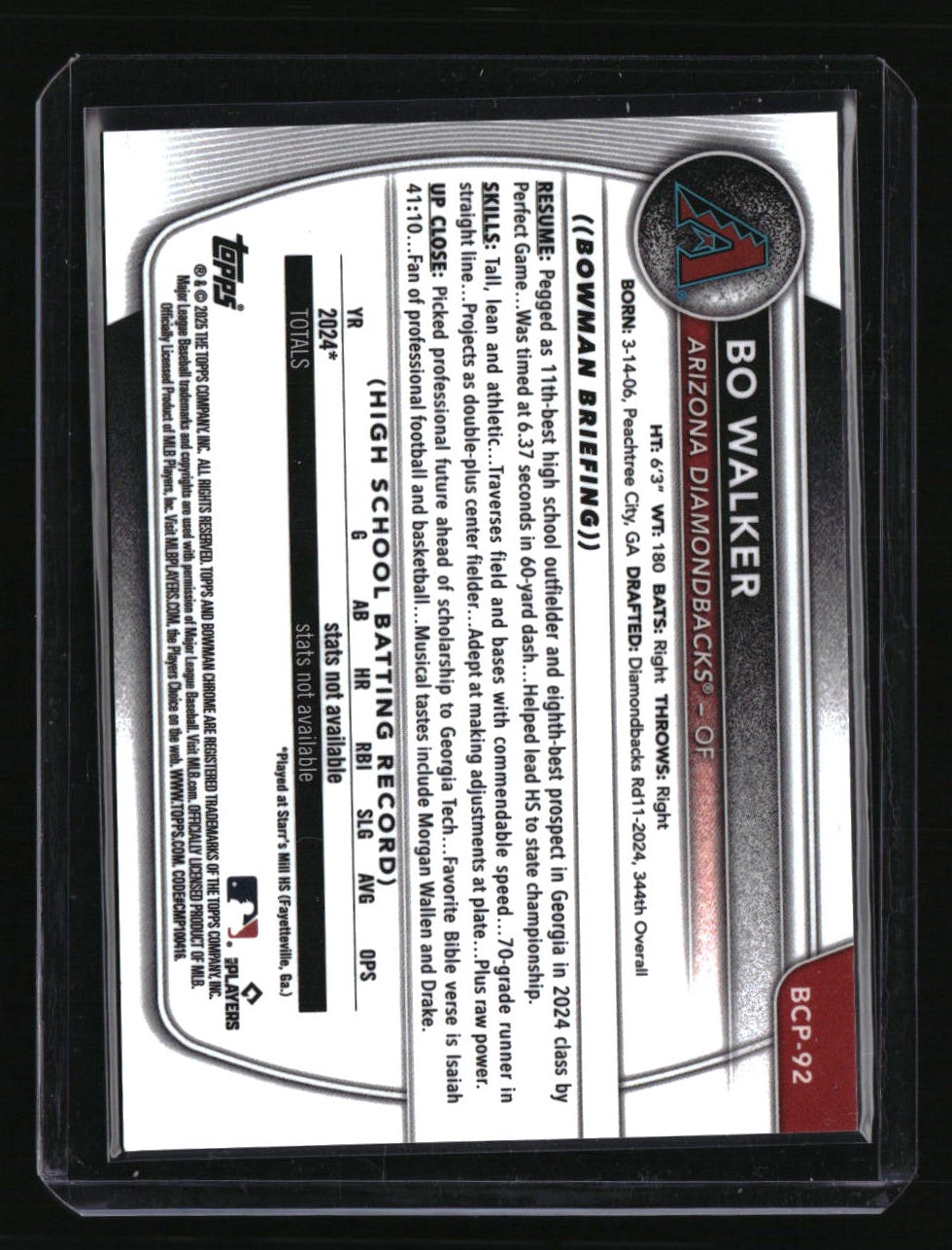 2025 Bowman Bo Walker Chrome Prospects Reptilian Gold Refractor #/50