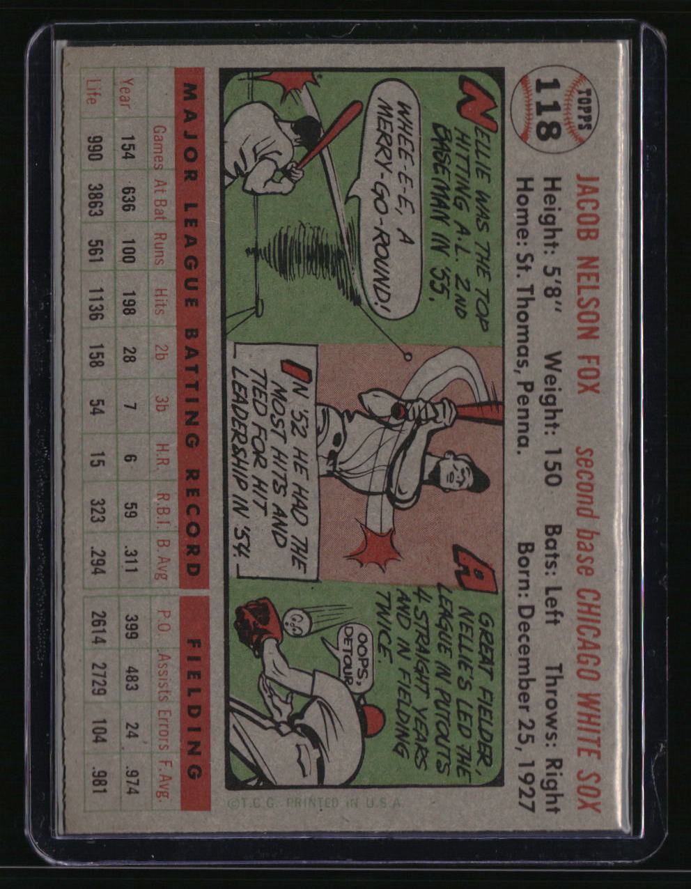 1956 Topps Nellie Fox : Gray Back