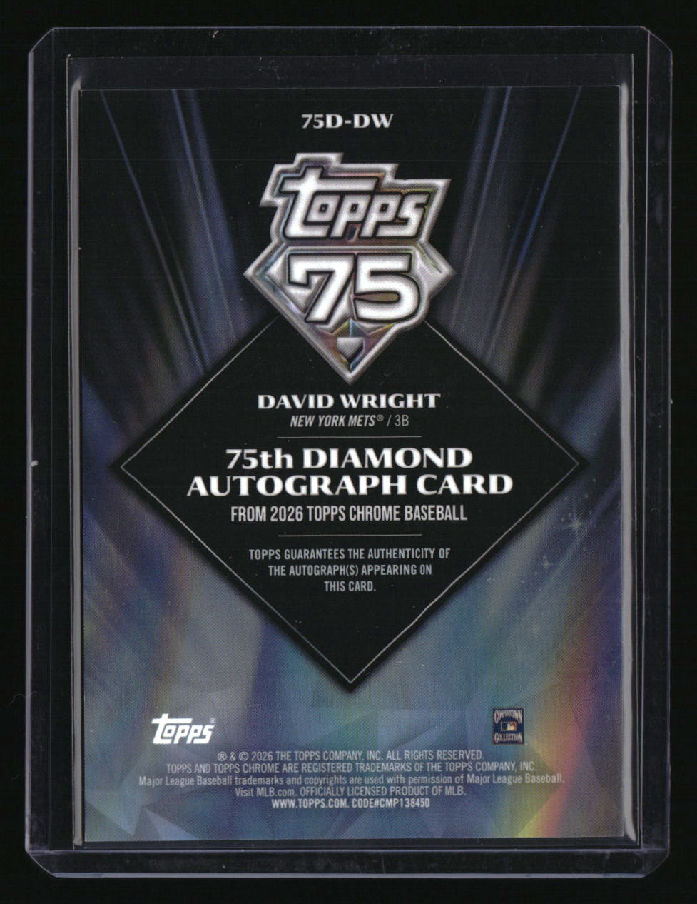 2026 Topps Chrome David Wright 75th Diamond Autographs Green Refractors #/99