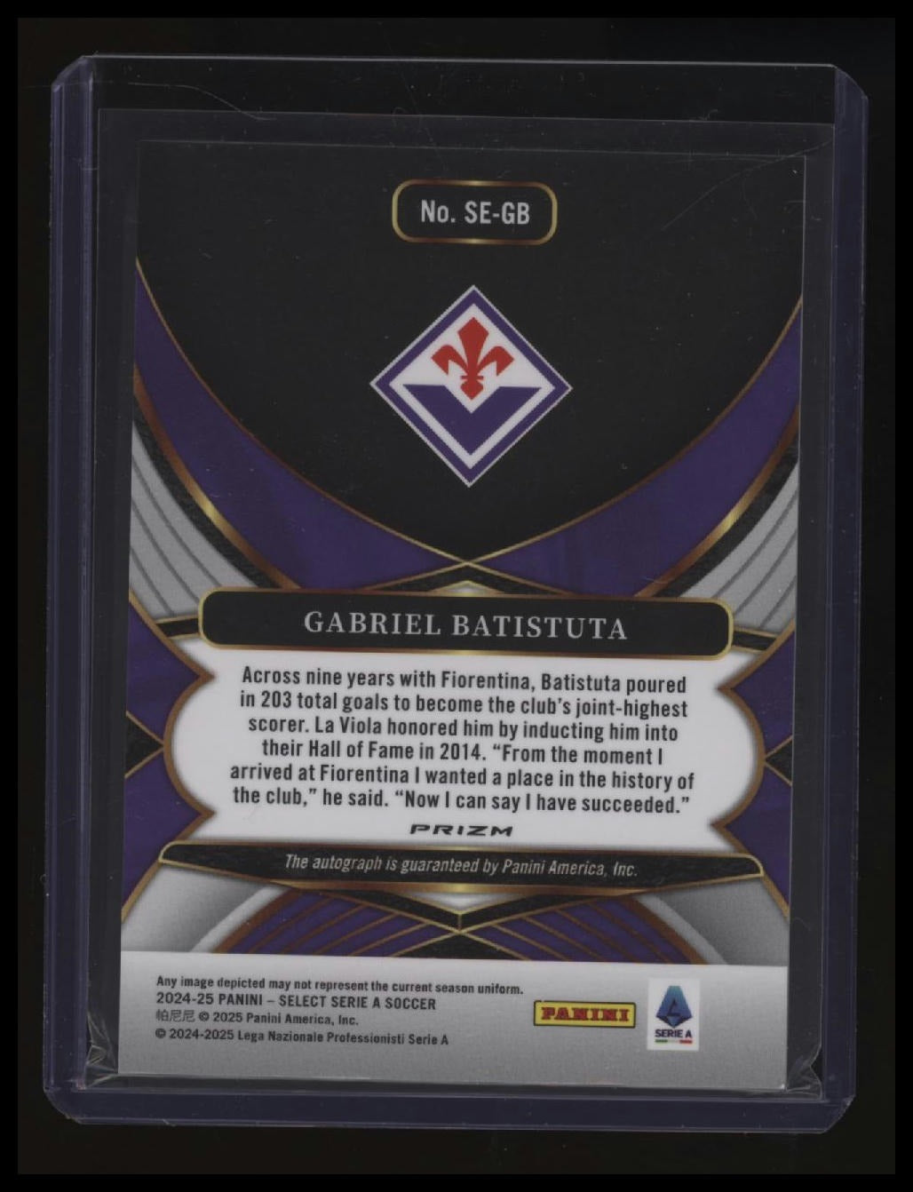 2024-25 Panini Select Serie A Gabriel Batistuta Select Signatures