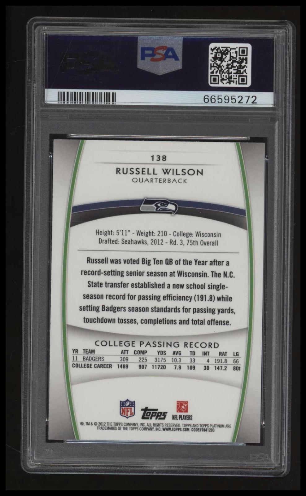 2012 Topps Platinum Russell Wilson Black Refractor PSA 10