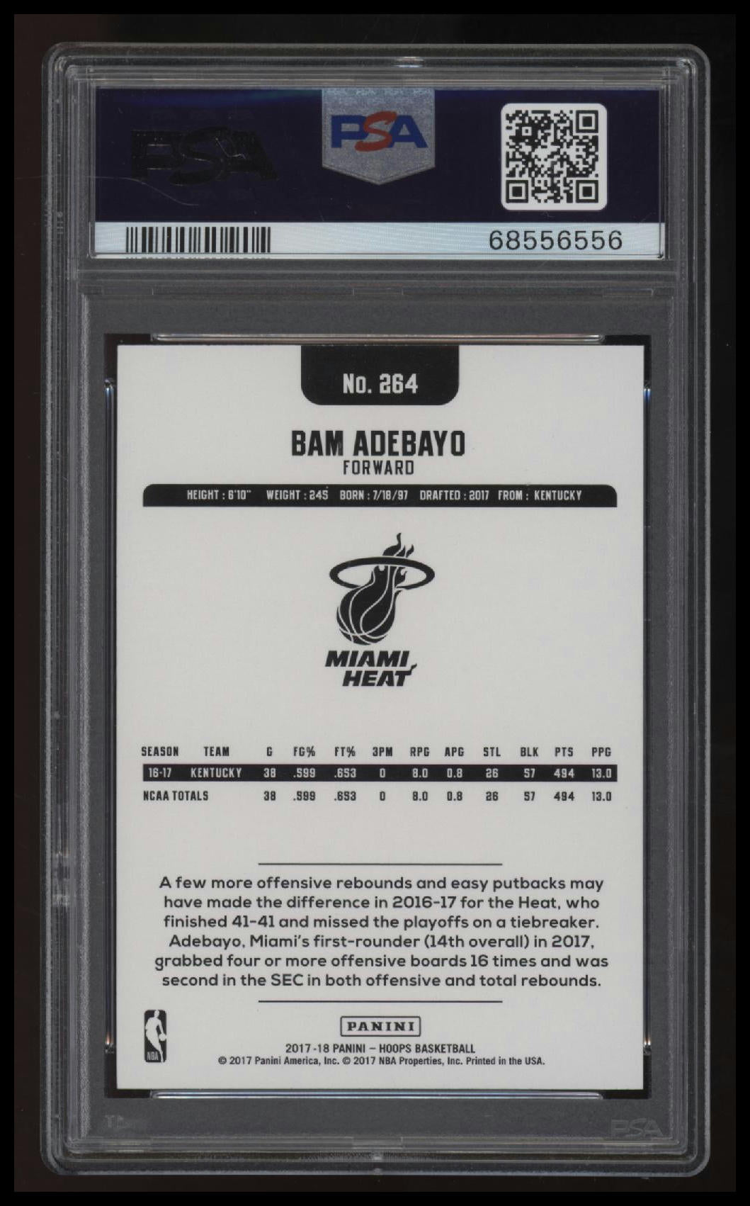 2017 Panini Hoops Bam Adebayo PSA 10