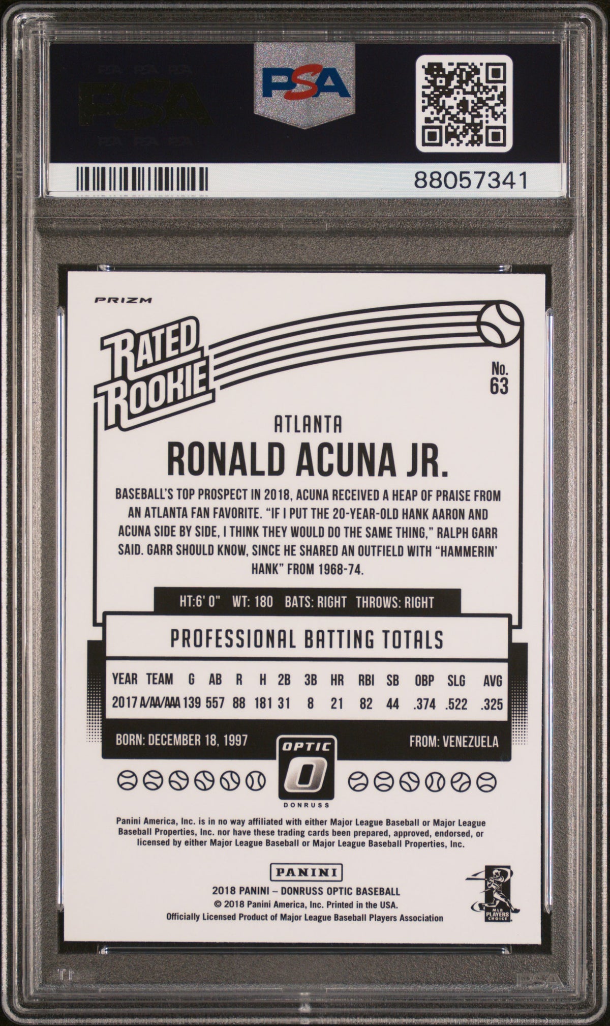 2018 Panini Donruss Optic Ronald Acuna Jr. Holo PSA 10