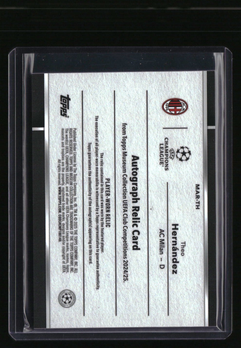 2024-25 Topps Museum UEFA Champs League Theo Hernández Auto Relics #/99