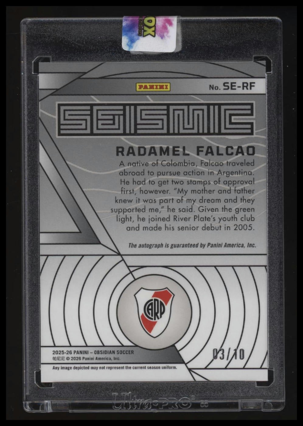 2025-26 Panini Obsidian Soccer Radamel Falcao Seismic Auto #/10