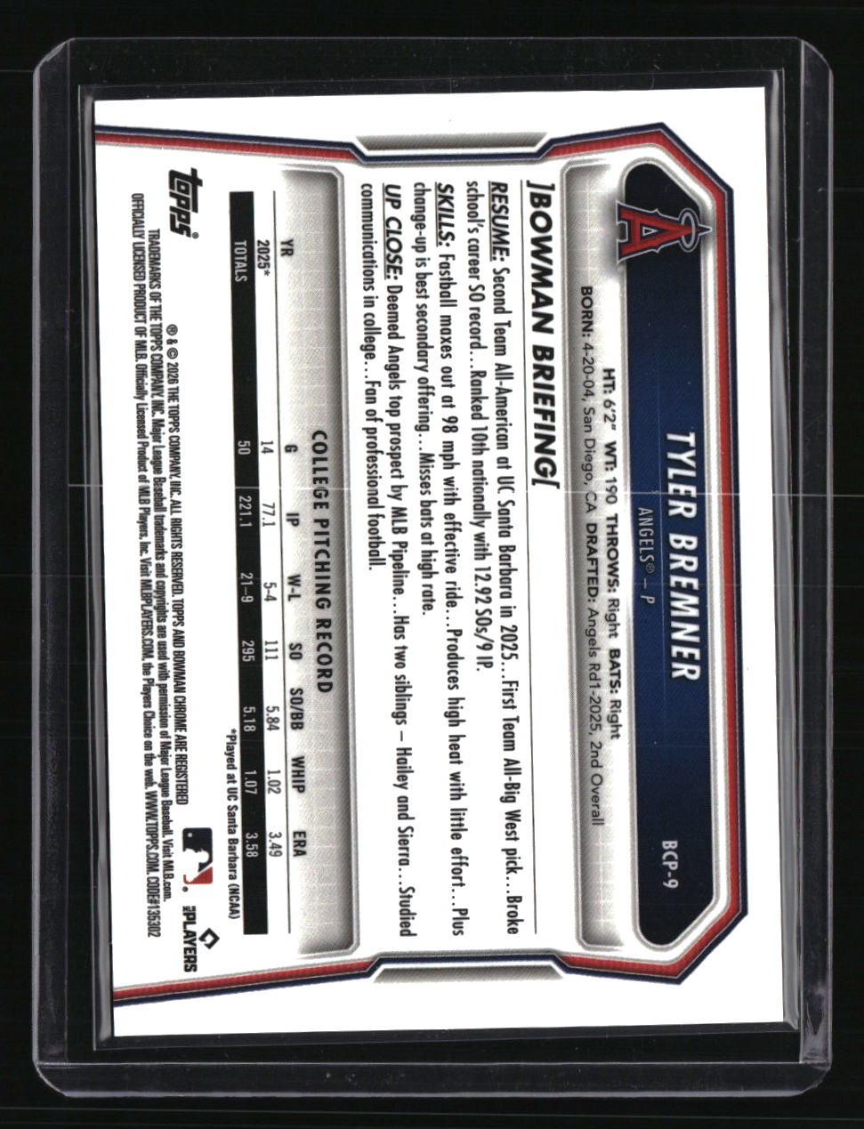 2026 Bowman Sapphire Edition Tyler Bremner Gold #/50