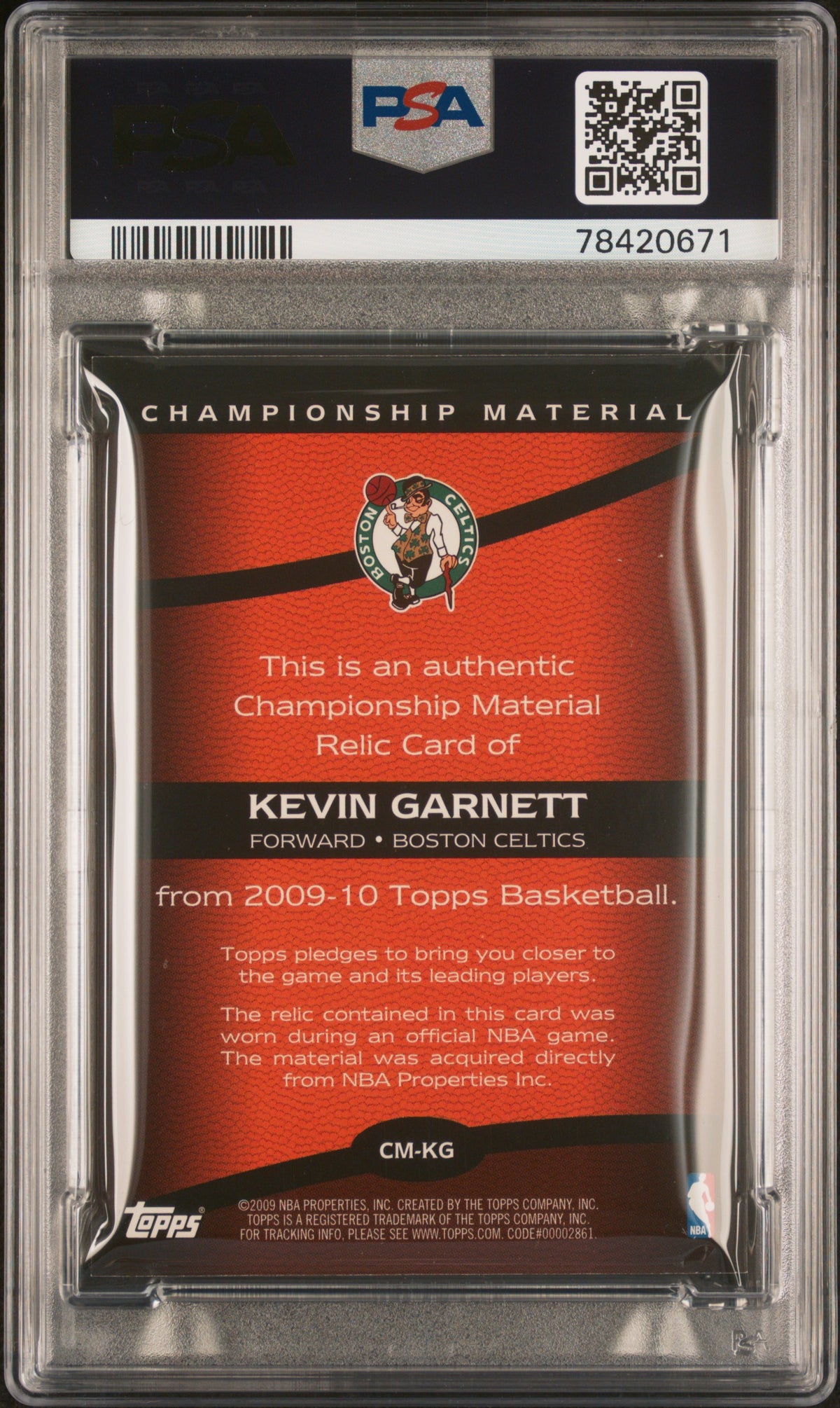 2009 Topps Championship Materials Kevin Garnett Championship Materials PSA 8
