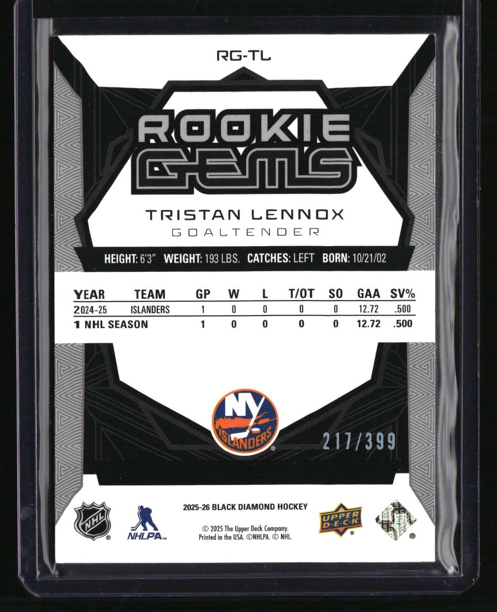 2025-26 Upper Deck Black Diamond Tristan Lennox Rookie Gems #/399