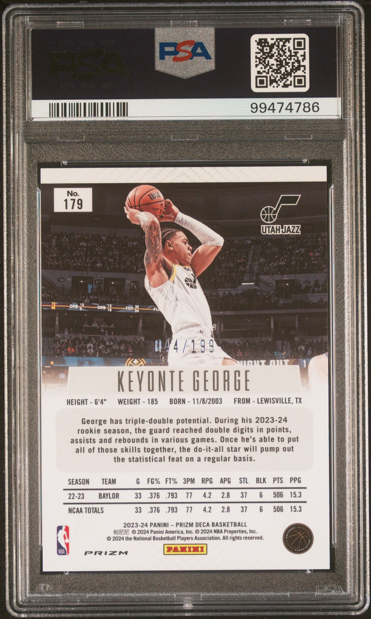 2023 Panini Prizm Deca Keyonte George Red Prizm PSA 9
