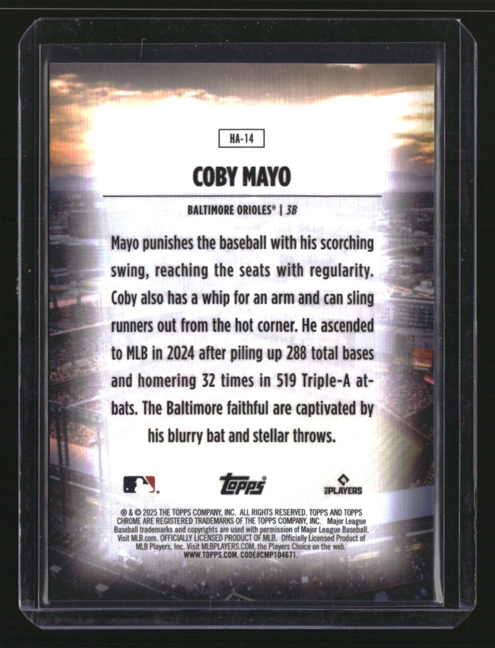 2025 Topps Chrome Coby Mayo Home Field Advantage