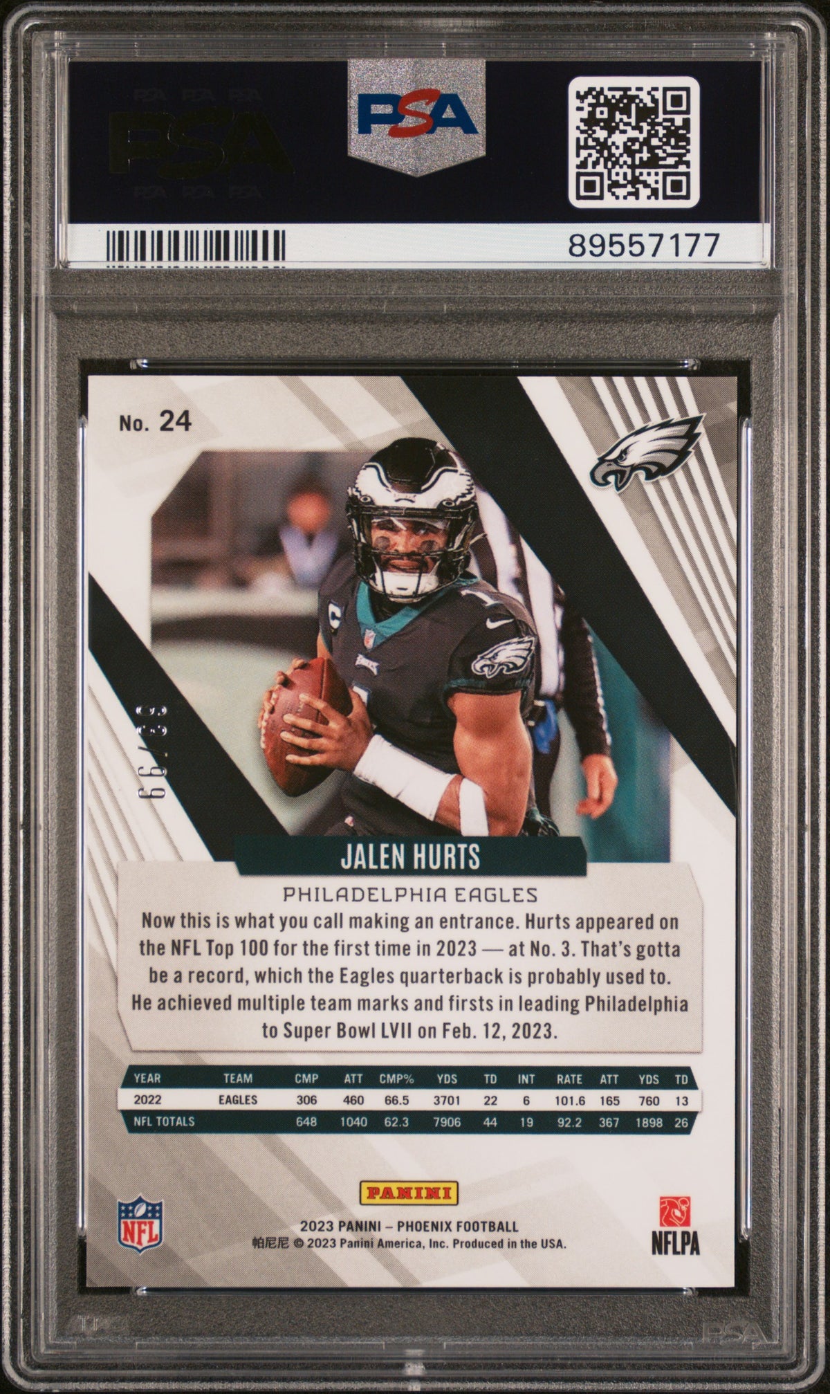 2023 Panini Phoenix Jalen Hurts Orange Seismic PSA 10