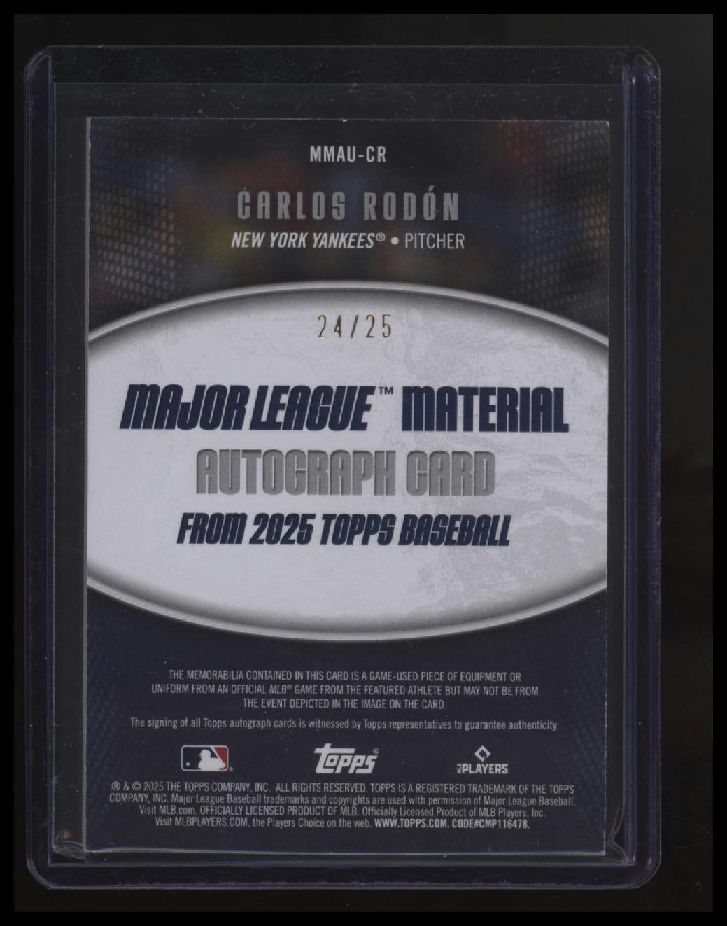 2025 Topps Update Carlos Rodón Major League Material Autographs Orange #/25