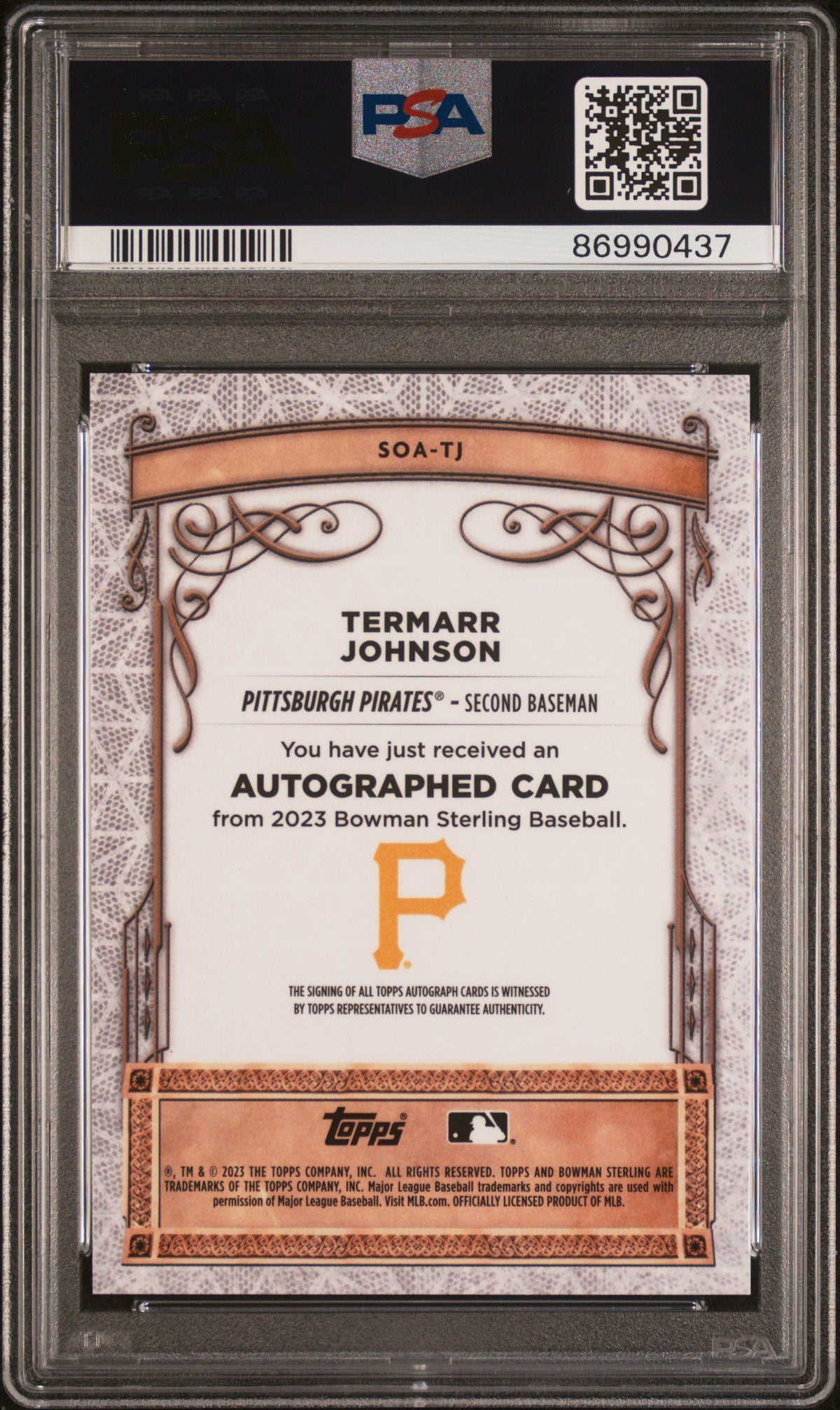 2023 Bowman Sterling Sterling Opulence Autographs #SOATJ Termarr Johnson PSA 10