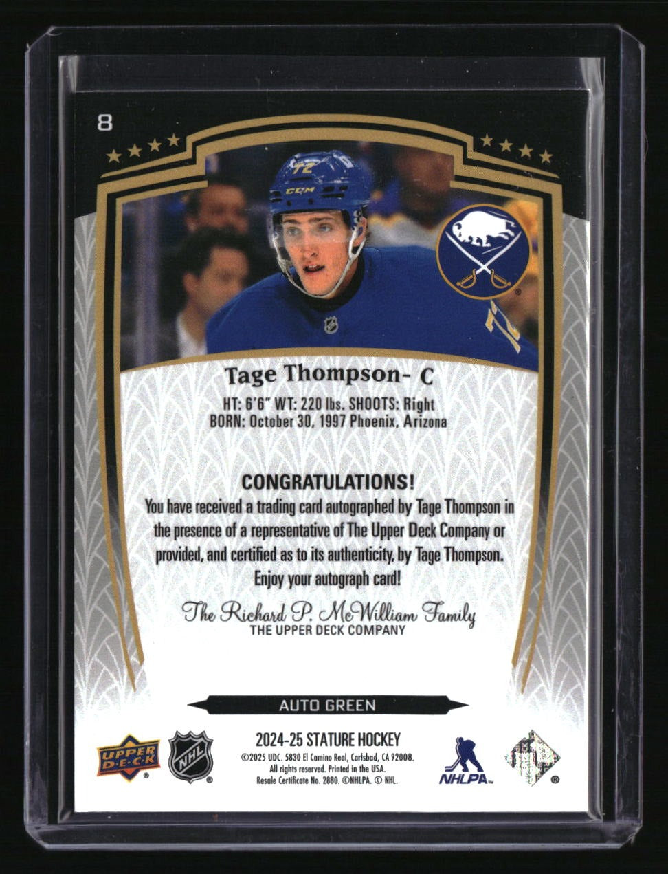2024-25 Upper Deck Stature Tage Thompson Auto Green #/199