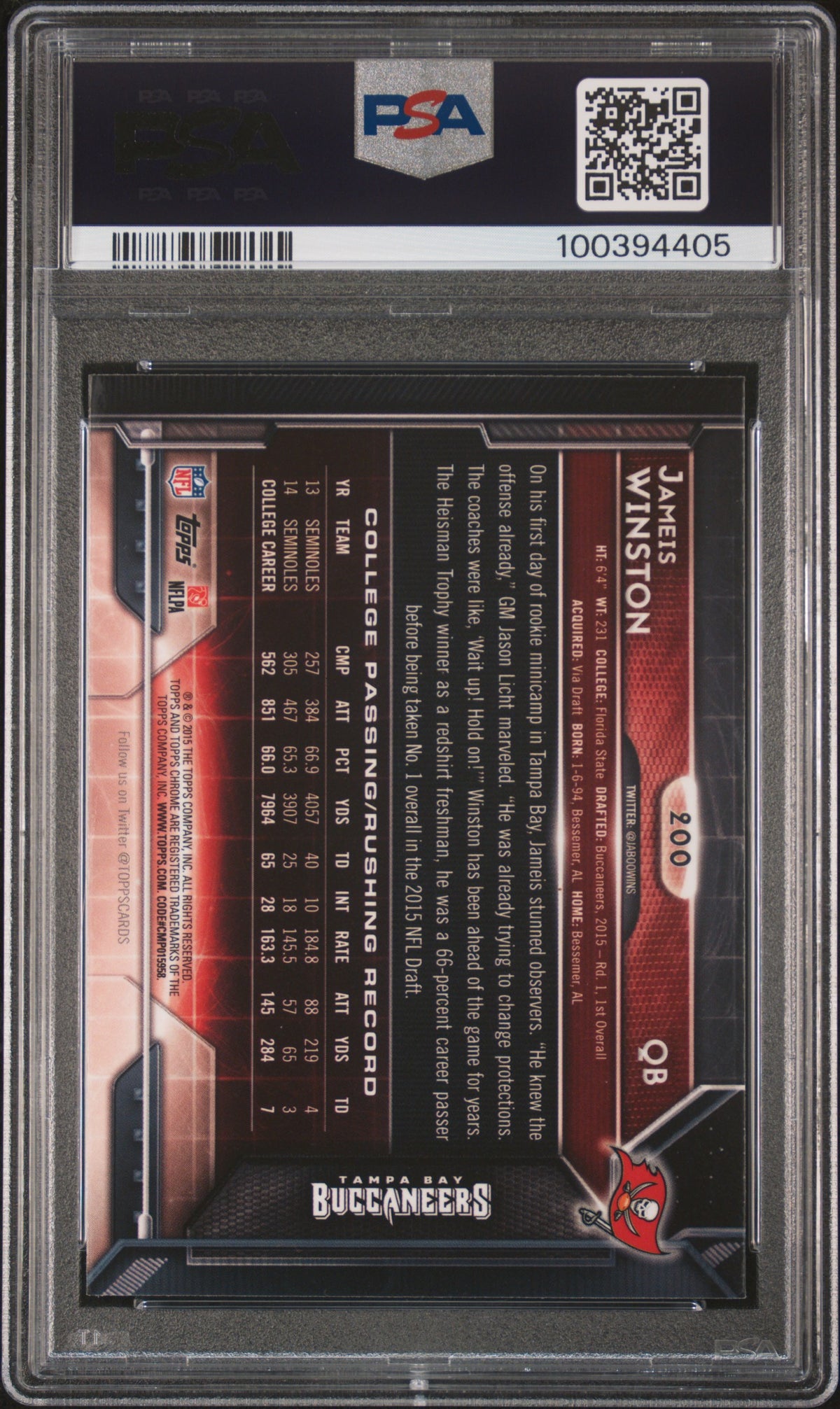 2015 Topps Chrome Jameis Winston Xfractor PSA 10