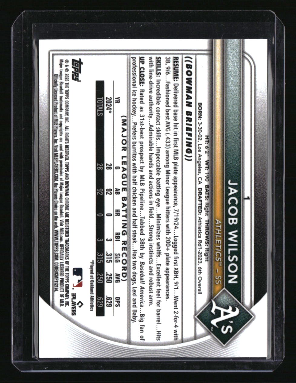 2025 Bowman Chrome Sapphire Edition Jacob Wilson Image Variation