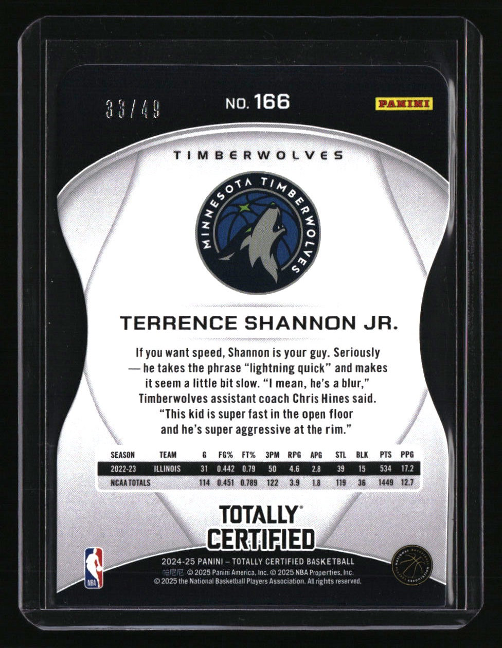 2024-25 Totally Certified Terrence Shannon Jr. Purple Platinum Die Cut #/49