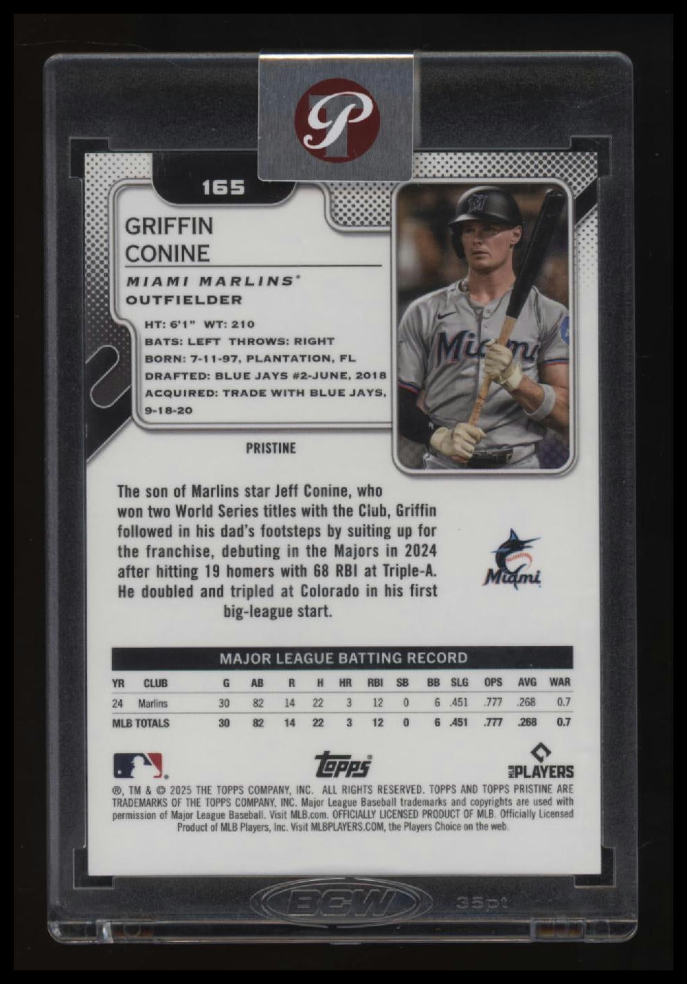 2025 Topps Pristine Griffin Conine Pristine Pink Refractors #/15